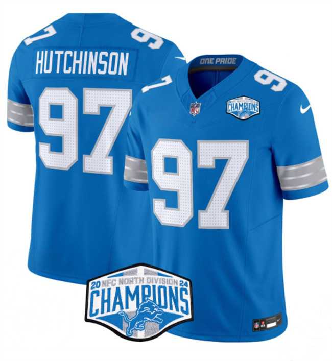 Men%27s Detroit Lions #97 Aidan Hutchinson Blue 2024 NFC North Champions F.U.S.E. Vapor Limited Stitched Jersey->dallas mavericks->NBA Jersey